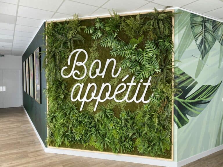 Mur végétal, sur mesure entreprise, plante stabilisée, tours, cloison végétalisée, design végétal, art végétal, création végétale, mur végétal bon appétit